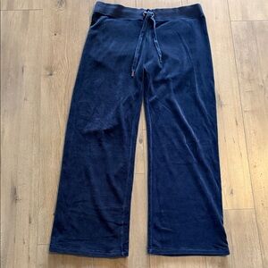 Vintage Juicy Couture Velvet Lounge Pants Sz XL Navy Blue Low Rise Wide Leg Y2K